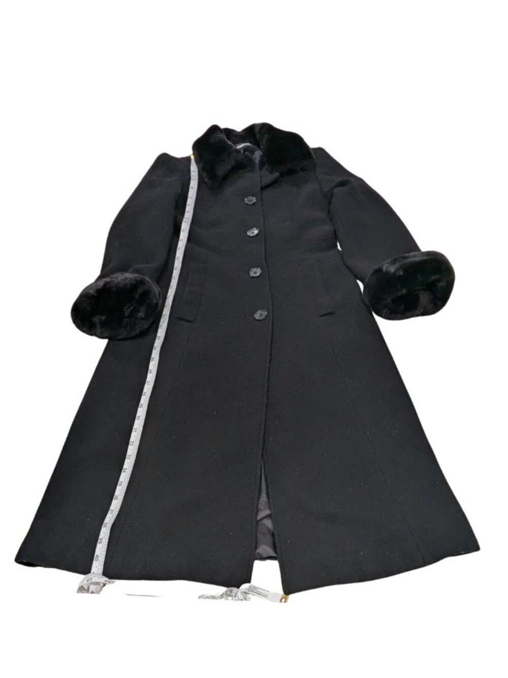 Donnybrook Black Wool Faux Fur Trim Coat Petite 2P - Picture 11 of 11